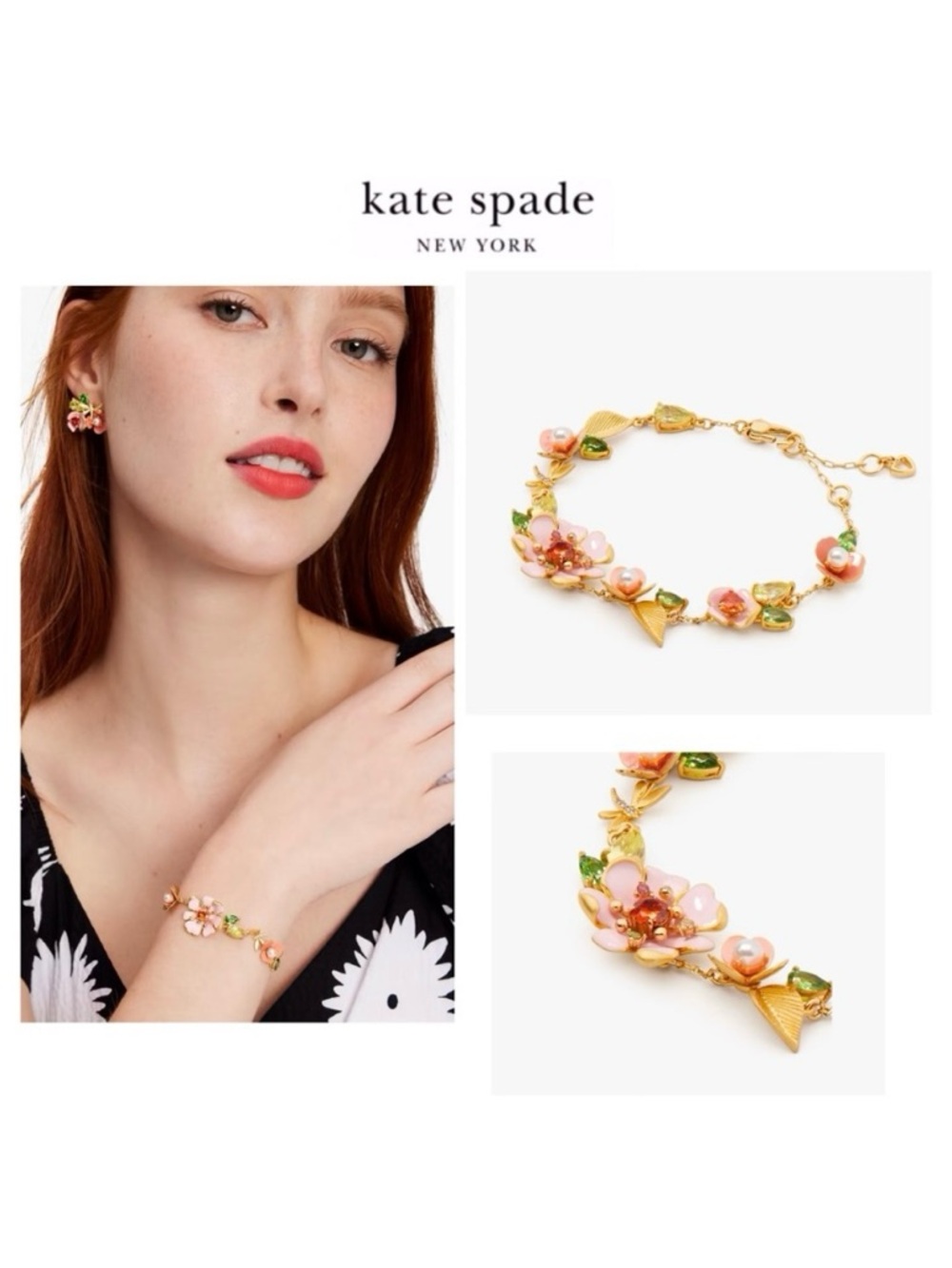 NWT Kate Spade♠️BLOOM IN COLOR 12K Gold Plated CZ Crystals/Glass Pearls Bracelet